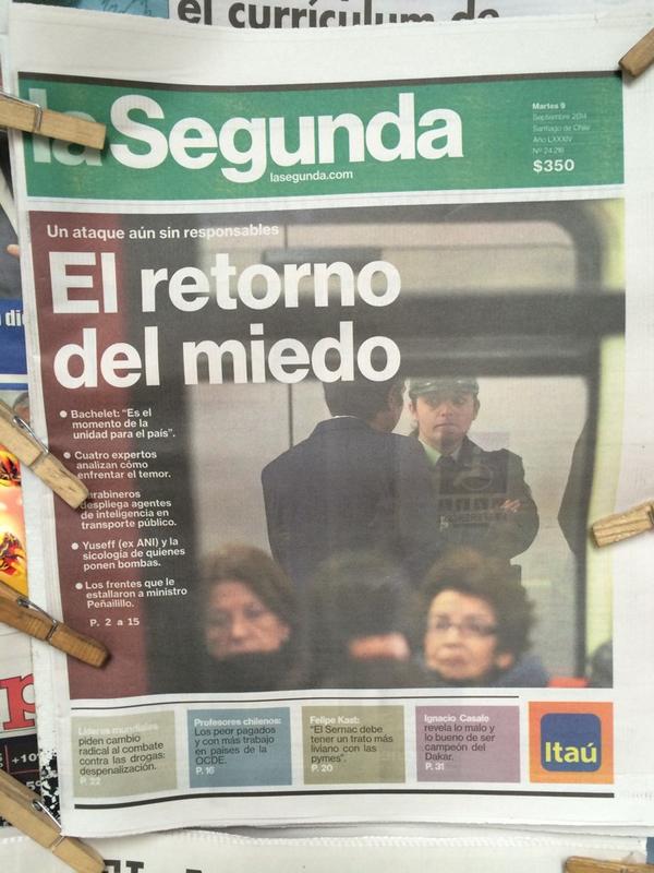 Le llueven las críticas a diario La Segunda por alaraca portada sobre atentado