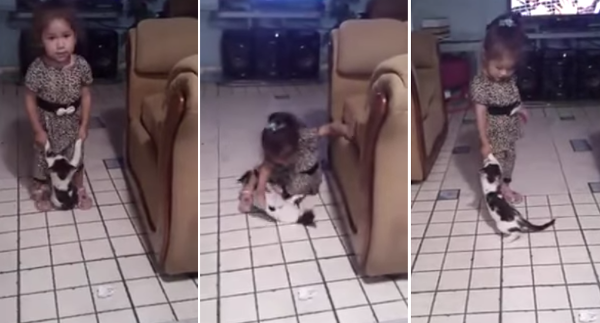 Indignación en redes provoca video de niña que juega cruelmente con su gato
