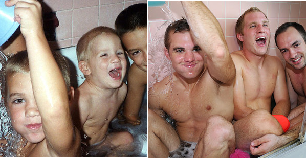 Tres hermanos sorprenden a su madre recreando tiernas fotos de infancia