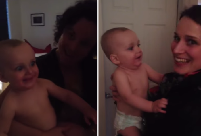 La tierna reacción de bebé al ver a la gemela de su madre por primera vez