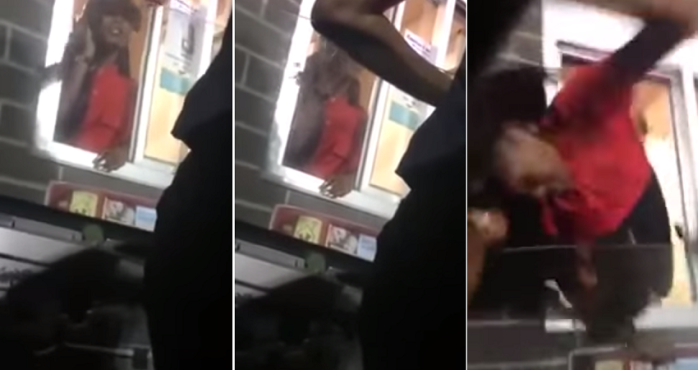 Filman cruda agresión a cajera de McDonald's: La sacaron del pelo por la ventana