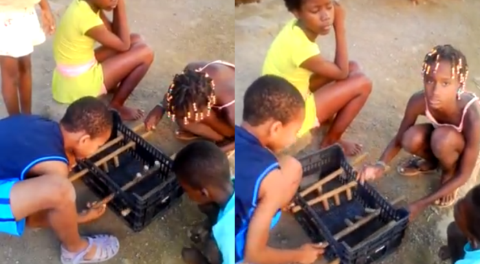 Niños disfrutando de un taca taca creado por ellos conmueve en la red