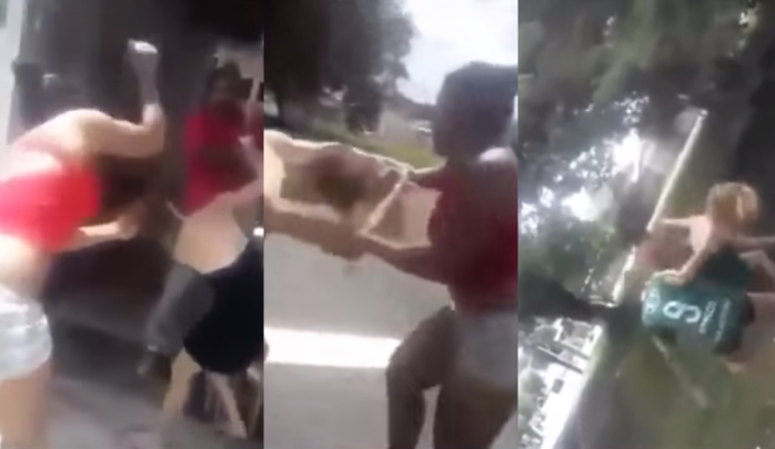 Mujer arrastró del pelo a la amante de su marido y la arrojó de un puente