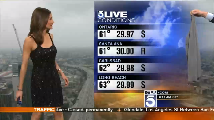 Presentadora del tiempo aparece con sexy vestido en noticiero: es obligada a taparse