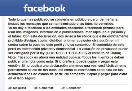El mensaje que circula en Facebook