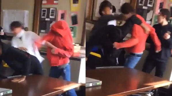 Joven estudiante golpeó a su profesora en la cara: compañero le dio dolorosa lección