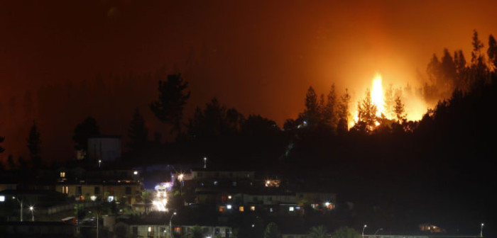 Imágenes grafican magnitud de incendio forestal que se acercó a viviendas en Dichato