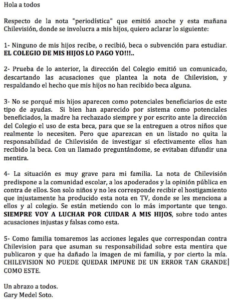 Comunicado Gary Medel