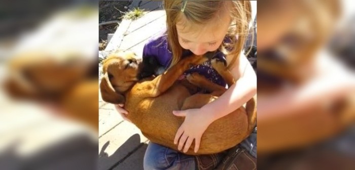 Este viral es lo más tierno que verás... una niña le canta una canción de cuna a su perro