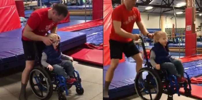 Reacción de niño en silla de ruedas saltando en una cama elástica se convierte en un tierno viral