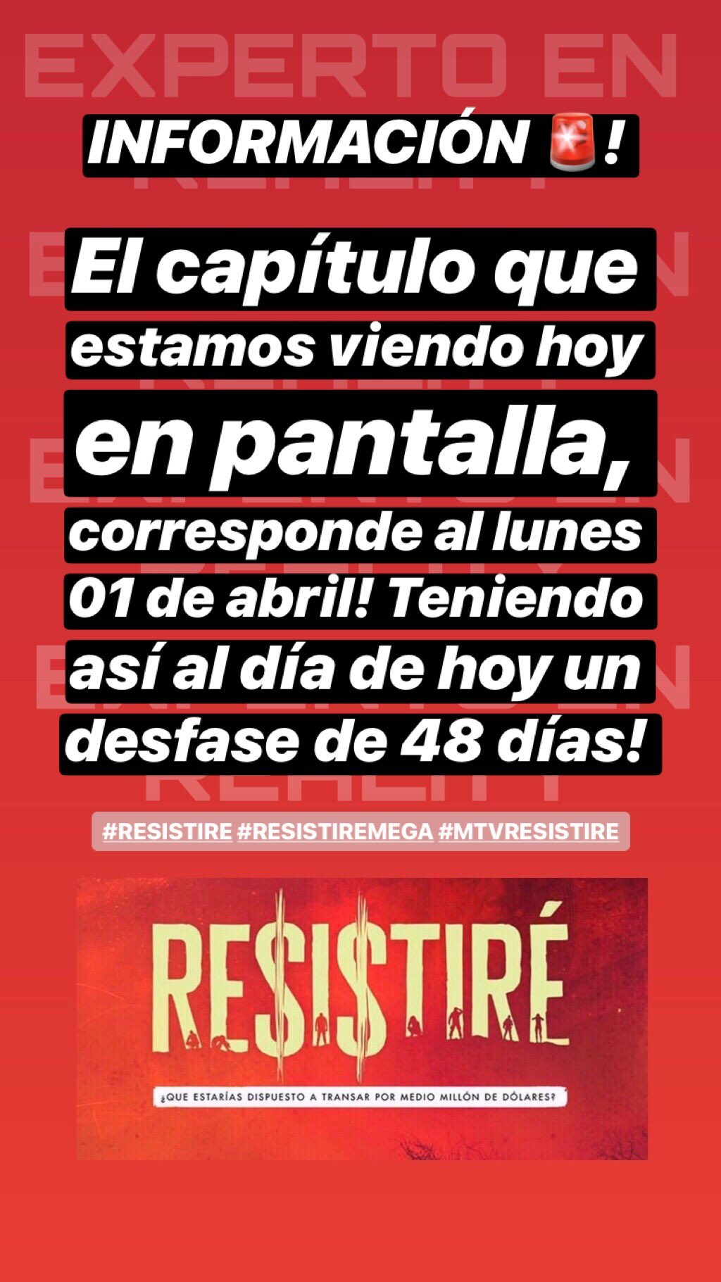 Cuánto tiempo hay de desfase entre lo que se ve en 'Resistiré' y el tiempo real