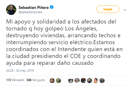 Tornado Los Ángeles Sebastián Piñera