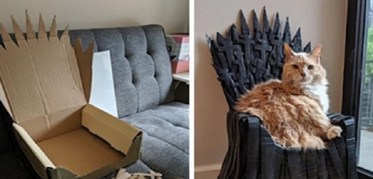 Fanático de 'Game of Thrones' creó un trono de cartón para su gato y causó furor en Internet
