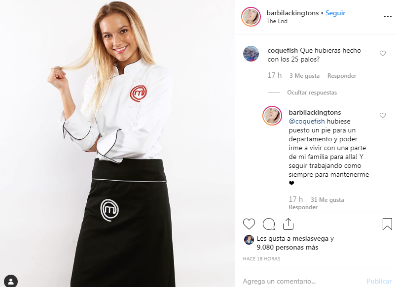 Bárbara Lackington reveló qué hubiese hecho con el premio de 25 millones si ganaba 'MasterChef'