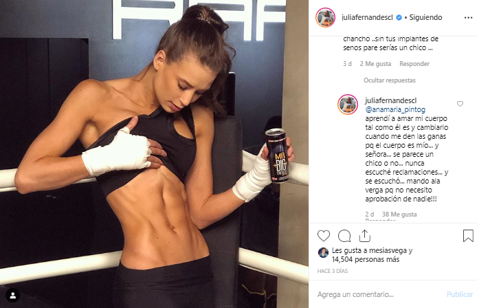 Julia Fernandes se defendió de desubicada crítica sobre su cuerpo