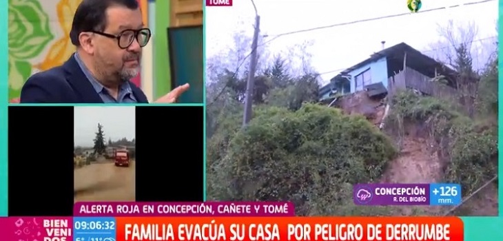 Sistema frontal dejó a casa en Tomé al borde del derrumbe: 'Bienvenidos' logró que familia evacuara