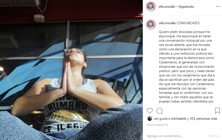 Alejandra Valle rompió el silencio tras su polémico tuit contra Carabineros