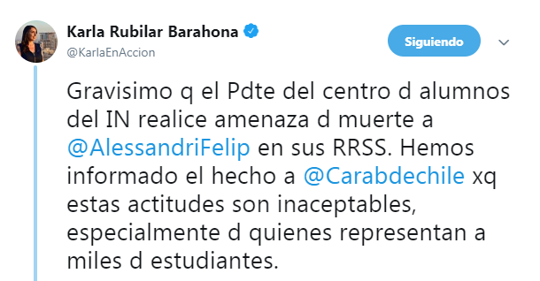 Mensaje del presidente de estudiantes del Instituto Nacional desata polémica: "Matar a Alessandri"