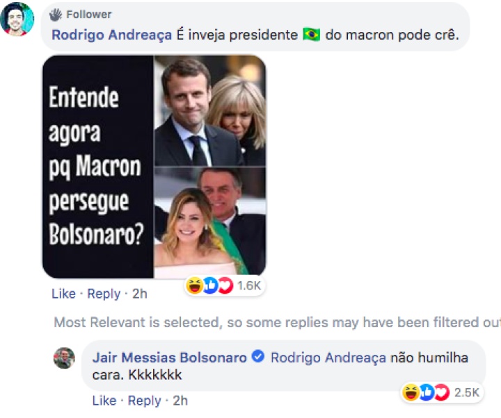 Emmanuel Macron dispara contra Jair Bolsonaro por burlarse de su esposa en Facebook