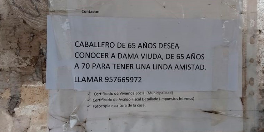 Abuelo de 65 años busca pareja mediante carteles en Hualpén