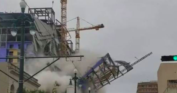 Impactante registro: graban momento en que hotel en construcción se desploma en Estados Unidos