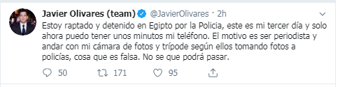 Javier Olivares denuncia que está "raptado y detenido" en Egipto: " No se que podrá pasar"