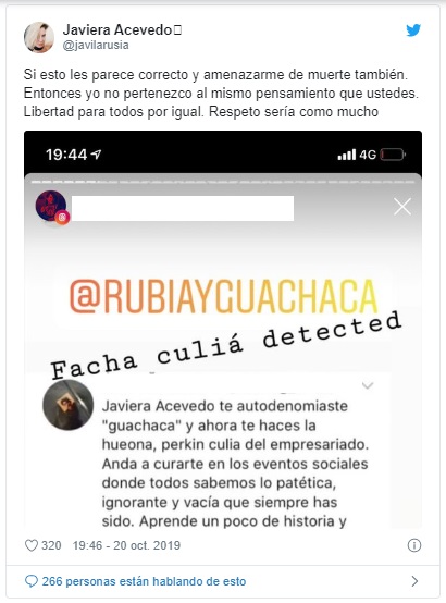 amenazas de muerte de javiera acevedo