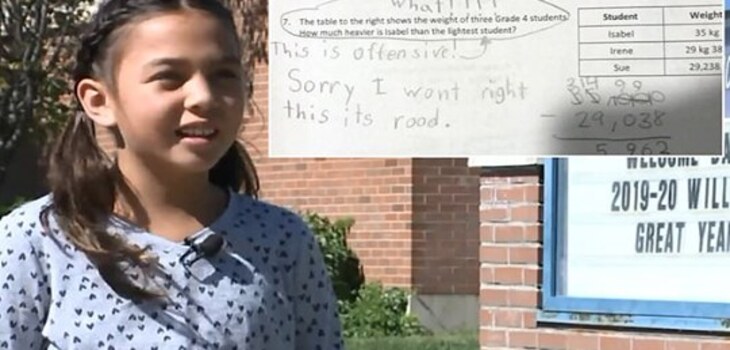 Niña se negó a resolver problema matemático que humillaba a las mujeres por su peso