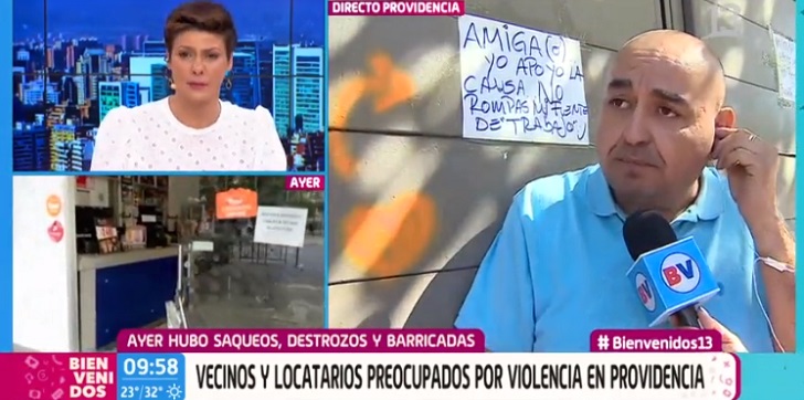 Kioskero mostró en 'Bienvenidos' el cartel que usó para que no saquearan su local en Providencia
