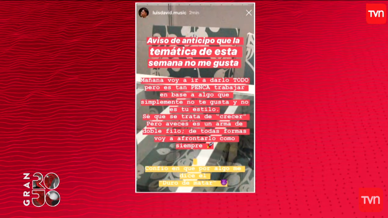 Luis David alegó por temática en Gran Rojo