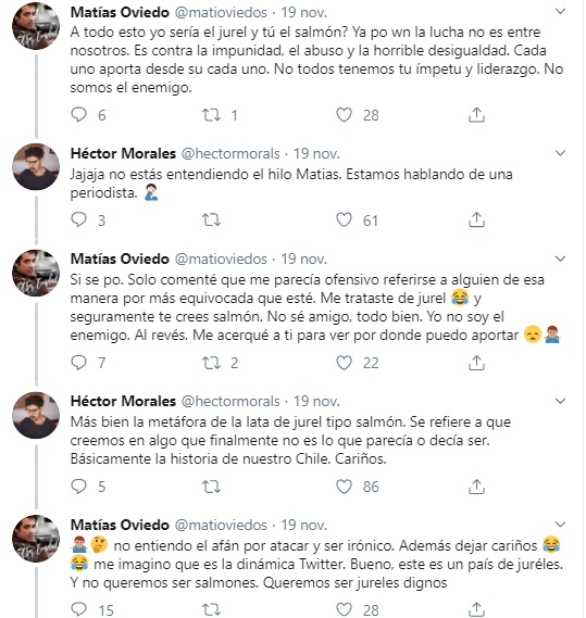 Héctor Morales y Matías Oviedo discusión en Twitter