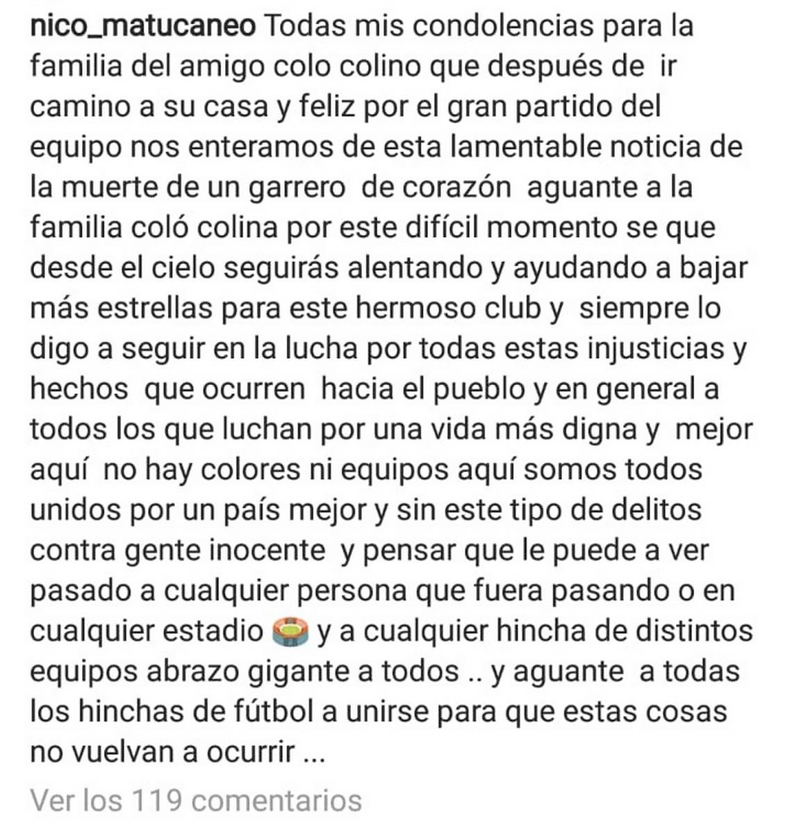 El furioso mensaje de Nicolás Maturana tras muerte de hincha de Colo Colo: