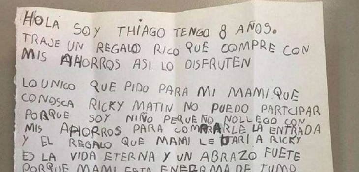 Niño gastó sus ahorros para que su madre con cáncer conozca a Ricky Martin: carta se volvió viral