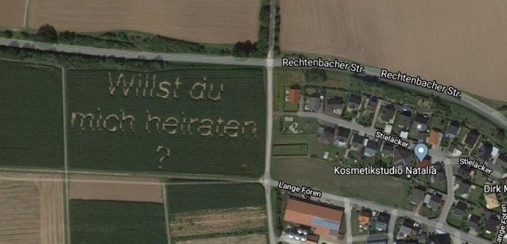Granjero alemán elaboró ingeniosa propuesta de matrimonio para su novia: se puede ver en Google Maps