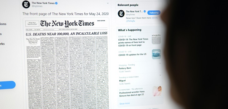 Estremecedor: diario New York Times homenajeó a los muertos por coronavirus en Estados Unidos