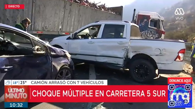 Impactantes imágenes de colisión múltiple en carretera 5 Sur