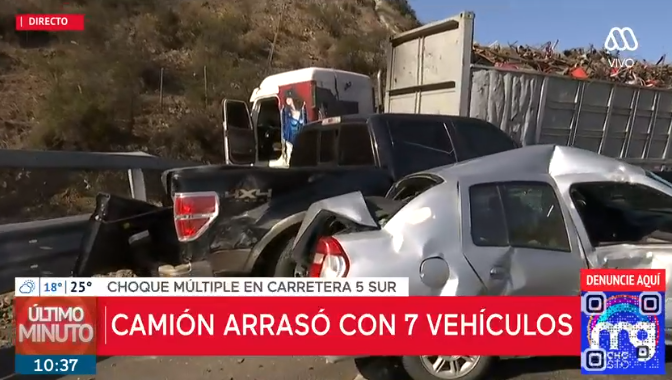Impactantes imágenes de colisión múltiple en carretera 5 Sur