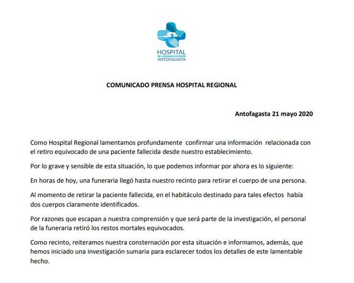 Confusión entrega de cuerpos en Antofagasta