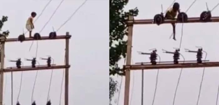 Angustiante registro: video captó a niño de 5 años trepando a torre de electricidad en India