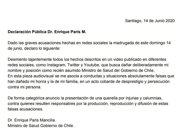 Comunicado Enrique Paris