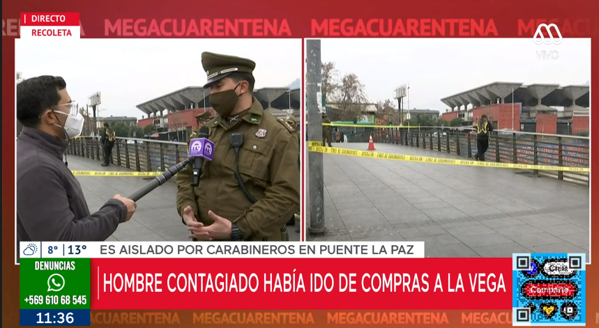 Contagiado por COVID-19 fue aislado en puente de Recoleta