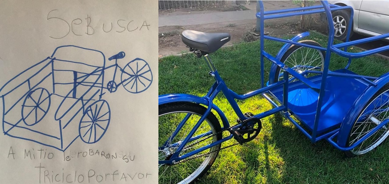 A su tío le robaron el triciclo y él lo quiso ayudar: niño de Puente Alto se hizo viral con cartel