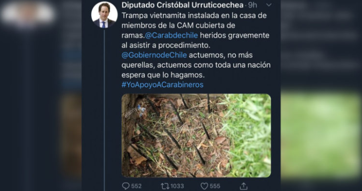 Diputado borró foto que vinculaba a la CAM con trampa del Viet Cong en La Araucanía: era de Vietnam