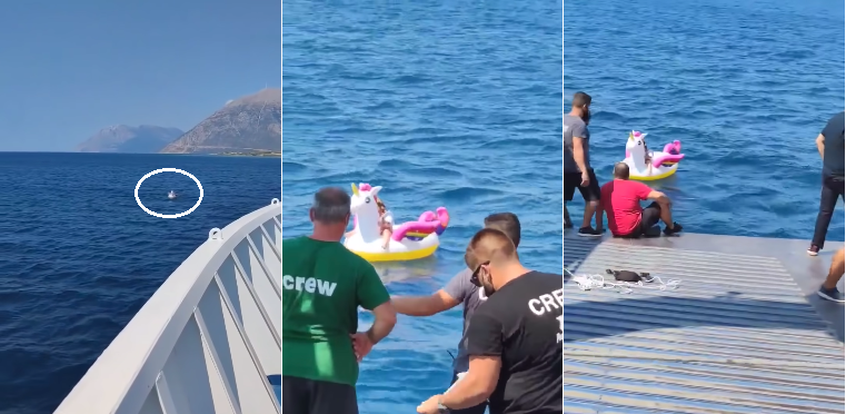 Ferri se encontró con niña de 4 años en su flotador en medio del mar: la arrastró la corriente