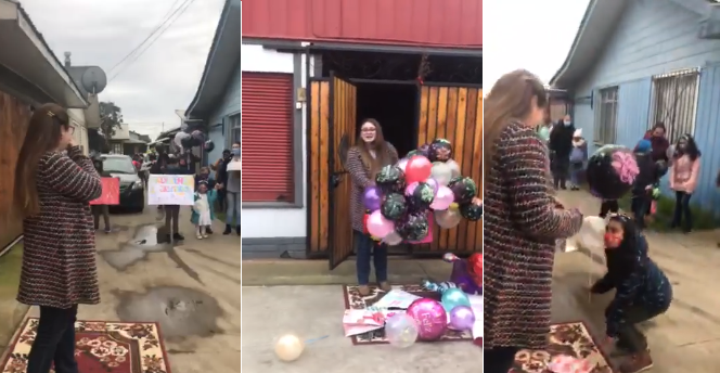 Profesora de Lebu recibió inesperada visita de alumnos en su cumpleaños en medio de la pandemia