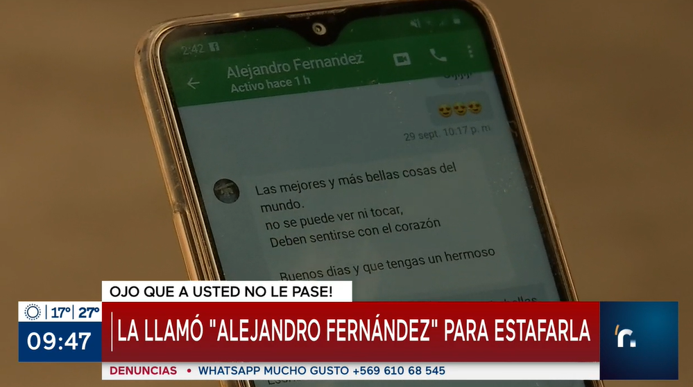 Chilena fue engañada por falso 'Alejandro Fernández' que hasta la contactó por videollamada