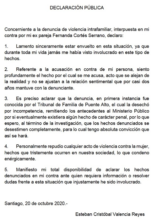 Declaración Pública | Esteban Valencia