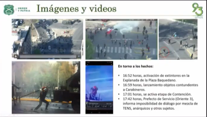 Carabineros exhibe registros de menor participando en incidentes previo a caer desde puente Pío Nono