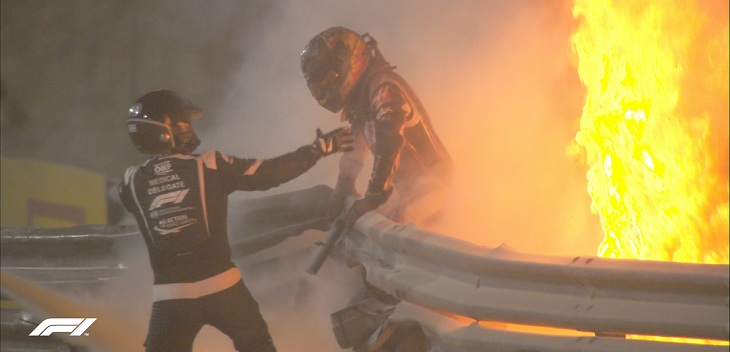 Pudo ser tragedia: Romain Grosjean sufrió impactante accidente en la Fórmula 1 y salvó de milagro