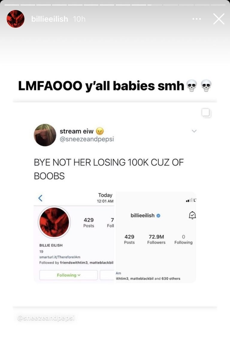 Billie Eilish perdió 100 mil seguidores por subir ilustraciones de desnudos: artista reaccionó